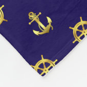 Nautisch gouden anker en bootwiel, marineblauw fleece deken (Hoek)