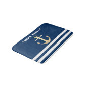 Nautisch, Gouden Anker Navy Blauwe Gestreepte Badmat (Gekanteld)