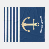 Nautisch, Gouden Anker Navy Blauwe Gestreepte Fleece Deken (Voorkant (Horizontaal))