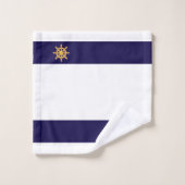 Nautisch gouden scheepswiel op blauw en wit marine bad handdoek (Wasdoekje)