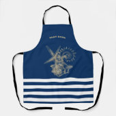 Nautisch, Gouden Schelpen Marineblauwe Strepen Schort (Voorkant)