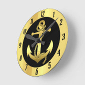 Nautisch gouden schip/bootanker op zwart schip ronde klok (Hoek)
