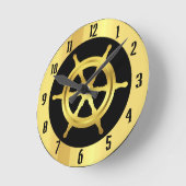 Nautisch gouden schip/bootwiel op zwarte  ronde klok (Hoek)