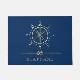 Nautisch Gouden Stuurwiel,Marineblauw Deurmat