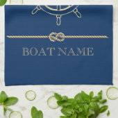 Nautisch Gouden Stuurwiel,Marineblauw  Theedoek (Gevouwen)