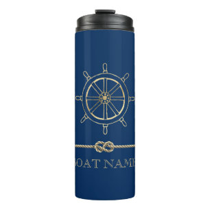 Nautisch Gouden Stuurwiel,Marineblauw  Thermosbeker