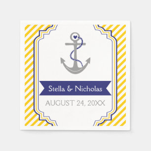 Nautisch grijs anker marineblauw, gele bruiloft servet