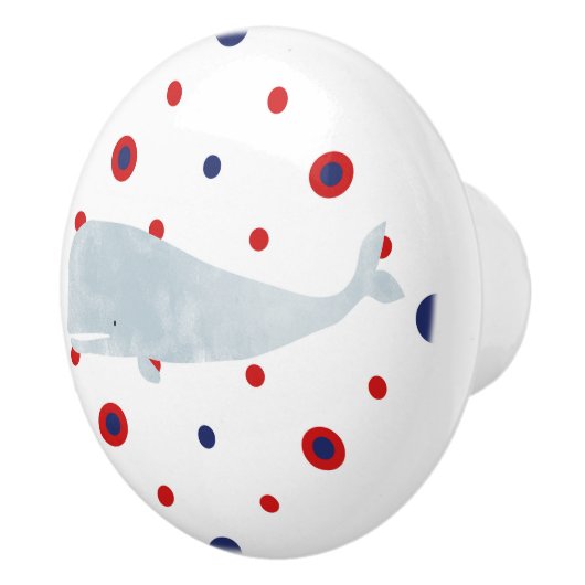 Nautisch Grijs Waterverf Walvis Rood Blauw Stippen Keramische Knop (Rechts)