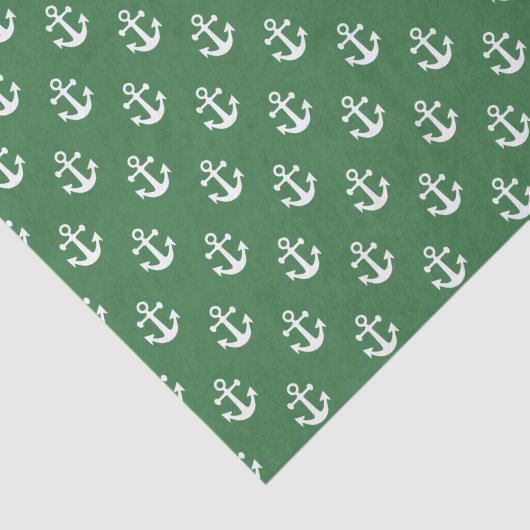 Nautisch groen en wit ankerpatroon tissuepapier (Detail)