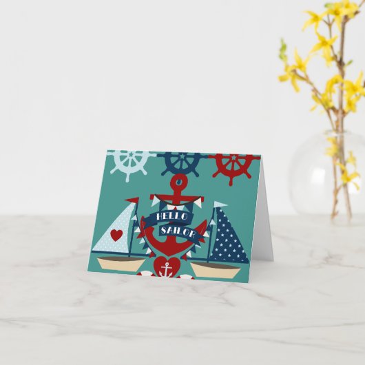 Nautisch Hallo Keizer Anchor Sail Boat-ontwerp Kaart (Gele Bloem)