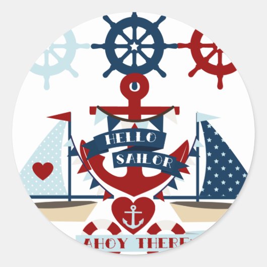 Nautisch Hallo Keizer Anchor Sail Boat-ontwerp Ronde Sticker (Voorkant)