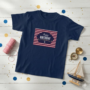 Nautisch Happy Birthday Kids T-shirt – Marineblauw