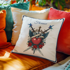 Nautisch Hart Bloemen Rood Blauw Kussen