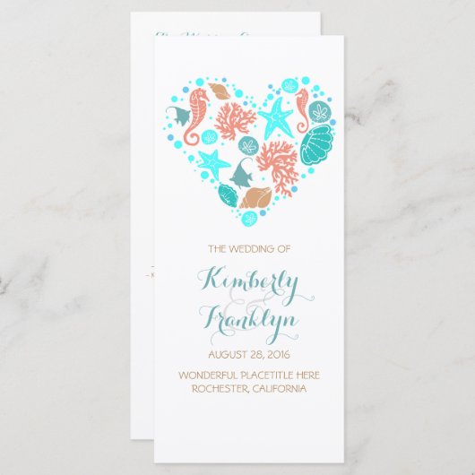 Nautisch Hart Strand Witte Trouwprogramma's Programmakaart (Voorkant / Achterkant)