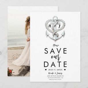 Nautisch Hart Touw Anker Kust Save the Date Kaart