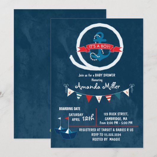 Nautisch Het is een Boy Baby shower Kaart (Voorkant / Achterkant)