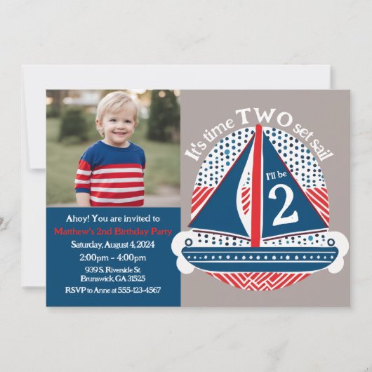 Nautisch Het is tijd Twee Set Sail Boys 2e Verjaar Kaart (Voorkant)