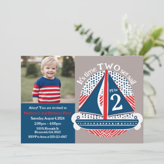 Nautisch Het is tijd Twee Set Sail Boys 2e Verjaar Kaart (Staand voorkant)