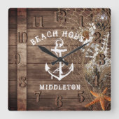 Nautisch hout vierkante klok (Voorkant)