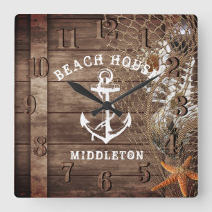 Nautisch  hout vierkante klok
