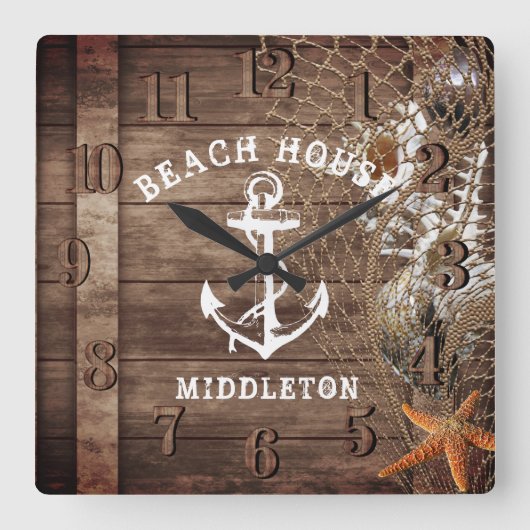 Nautisch  hout vierkante klok (Voorkant)