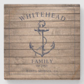 Nautisch houten anker familie monogram stenen onderzetter (Voorkant)