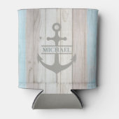 Nautisch Houten Bootanker Strand Naam Blikjeskoeler (Voorkant)