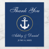 Nautisch huwelijk Navy blauw goud bedankt Wijn Etiket (Enkel label)