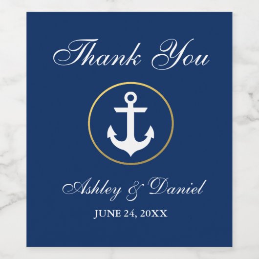Nautisch huwelijk Navy blauw goud bedankt Wijn Etiket (Enkel label)