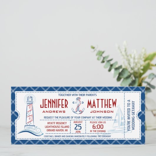 nautisch huwelijksuitnodigingsticket kaart (Staand voorkant)