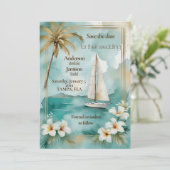 Nautisch jacht bruiloft save the date (Staand voorkant)