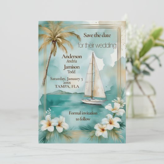 Nautisch jacht bruiloft save the date (Staand voorkant)