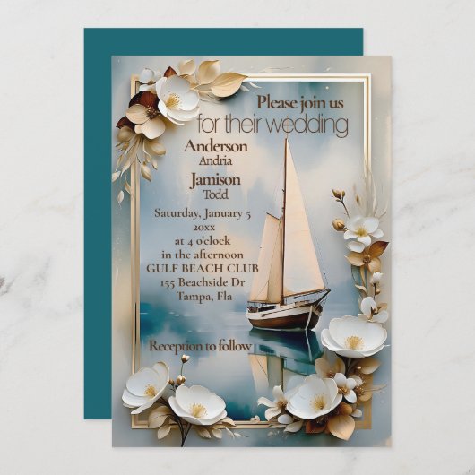 Nautisch jacht bruiloft uitnodiging (Voorkant / Achterkant)