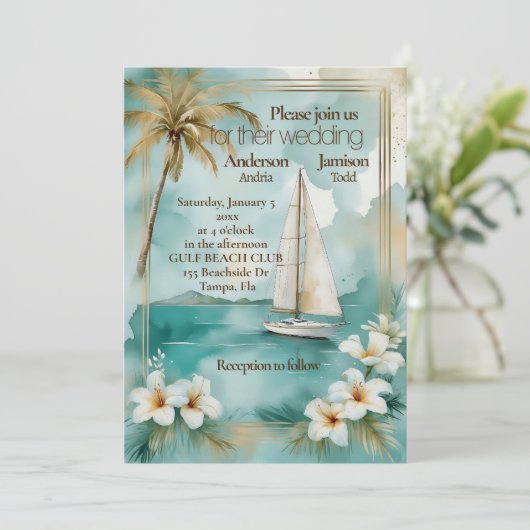 Nautisch jacht bruiloft uitnodiging (Staand voorkant)
