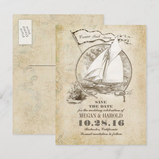 Nautisch jacht save the date briefkaarten (Voorkant / Achterkant)