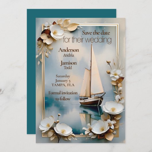 Nautisch jacht schip bruiloft save the date (Voorkant / Achterkant)