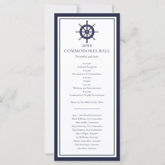 Nautisch Jachtclub Marineblauw Menu Programma (Voorkant)