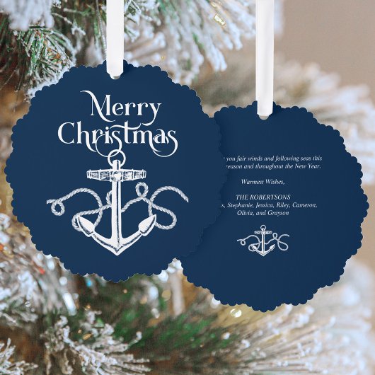 Nautisch Kerstanker Navy Blue Ornament Kaart