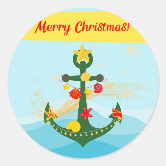 nautisch kerstanker ronde sticker (Voorkant)