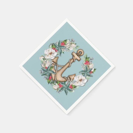 Nautisch kerstgeschut en anker | Licht Blauwgroen Servet (Hoek)