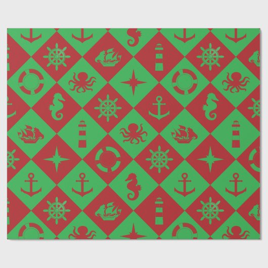 Nautisch kerstpatroon cadeaupapier (Vlak)