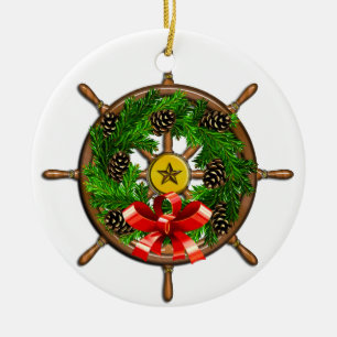 Nautisch kerstsjaswiel keramisch ornament
