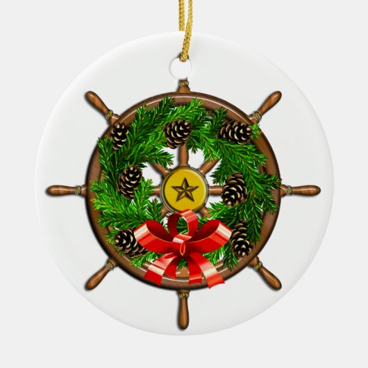 Nautisch kerstsjaswiel keramisch ornament (Voorkant)