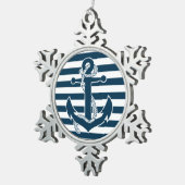 Nautisch kerstversiering Pewter Anchor Tin Sneeuwvlok Ornament (Rechts)