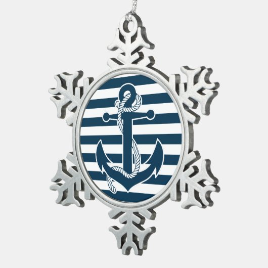 Nautisch kerstversiering Pewter Anchor Tin Sneeuwvlok Ornament (Rechts)