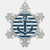 Nautisch kerstversiering Pewter Anchor Tin Sneeuwvlok Ornament (Voorkant)