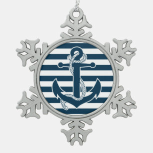 Nautisch kerstversiering Pewter Anchor Tin Sneeuwvlok Ornament