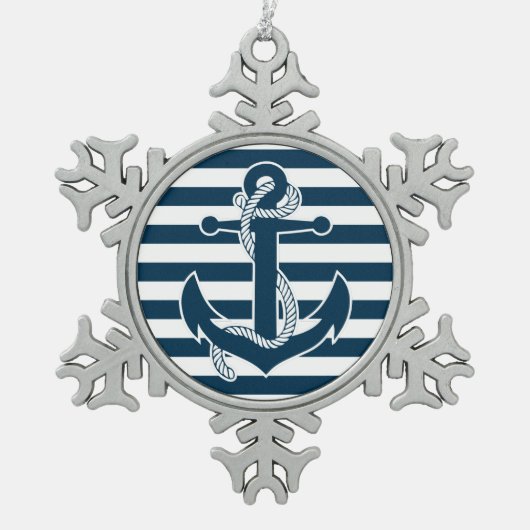 Nautisch kerstversiering Pewter Anchor Tin Sneeuwvlok Ornament (Voorkant)