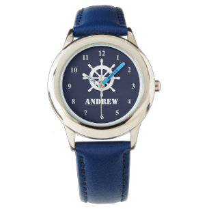 Nautisch kind horloge met kleine scheepswiel & naa