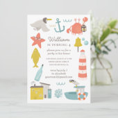 Nautisch kinderfeestje. Zee strand dieren Kaart (Staand voorkant)